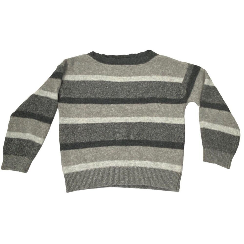 MAGASCHONI Women Pullover Sweater Sz L Gray Wool Blend Long Sleeve Striped 37-15